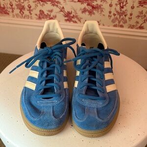Adidas Blue Suede Trainers with White Stripes